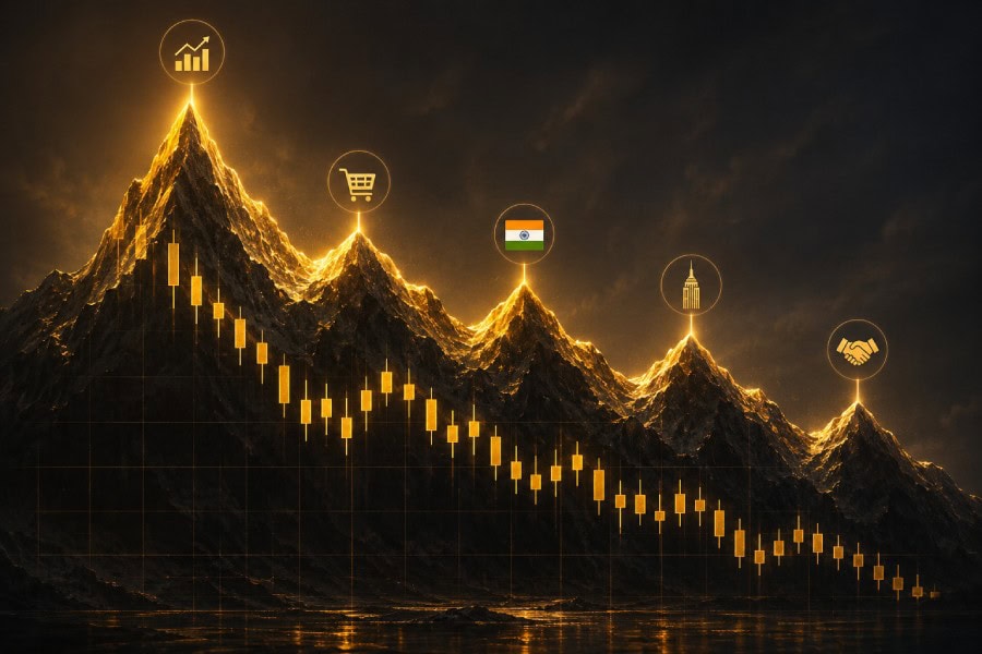 Mining industry growth chart with icons representing investment, trade, and development.